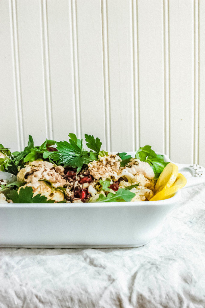 Roasted Mediterranean Spiced Cauliflower Toss with Lemon Tahini Dressing & Crispy Sprouted Lentils 3 | roottoskykitchen.com