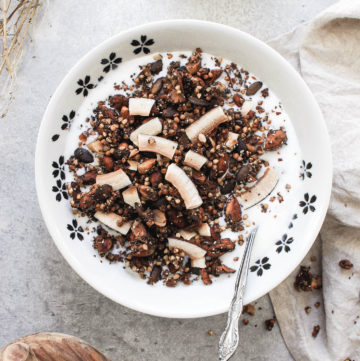 Activated Spiced Buckwheat Cereal with Coconut, Chia, Almonds and Maple in Grass Fed Goat Kefir 1 -roottoskykitchen.com