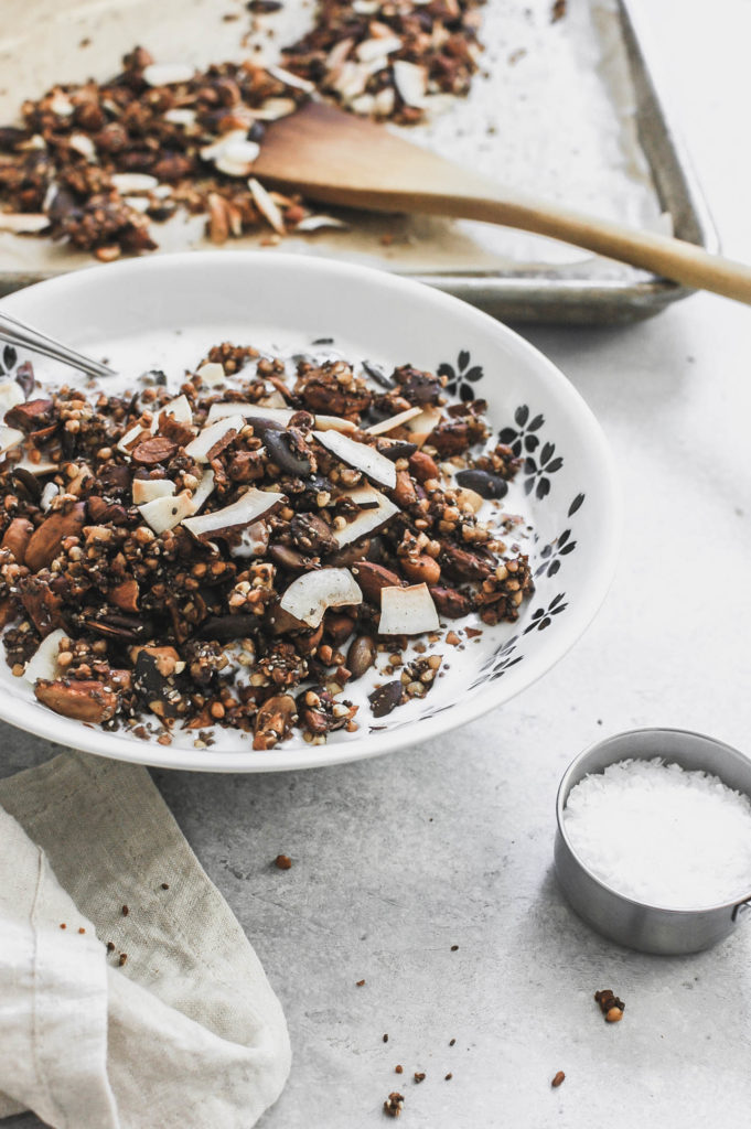 Activated Spiced Buckwheat Cereal with Coconut, Chia, Almonds and Maple in Grass Fed Goat Kefir 6 | roottoskykitchen.com