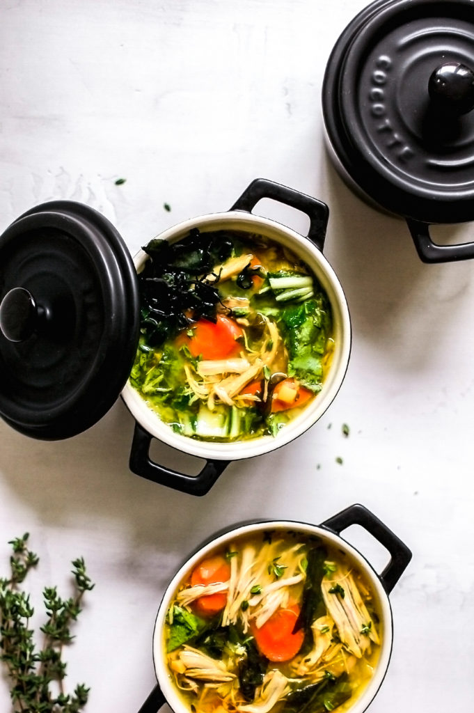 Pasture Raised Chicken Soup with Ginger, Kombu, and Herbs 2- | roottoskykitchen.com