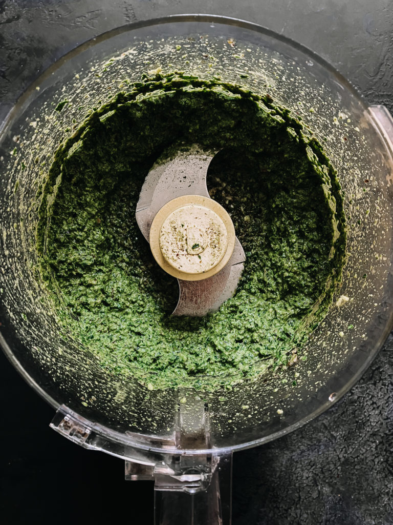 wild ramp pesto blended in a food processor